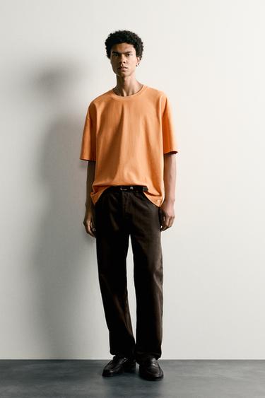 RELAXED FIT SEAM DETAIL T-SHIRT - Orange by Zara