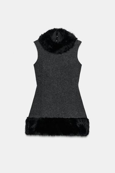 VESTIDO PUNTO COMBINADO EFECTO PELO - Gris de Zara