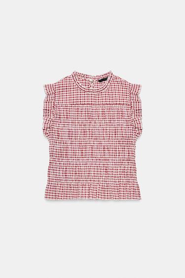 TOP NID D'ABEILLE À CARREAUX VICHY - Écru / Grenat de Zara - Image 5