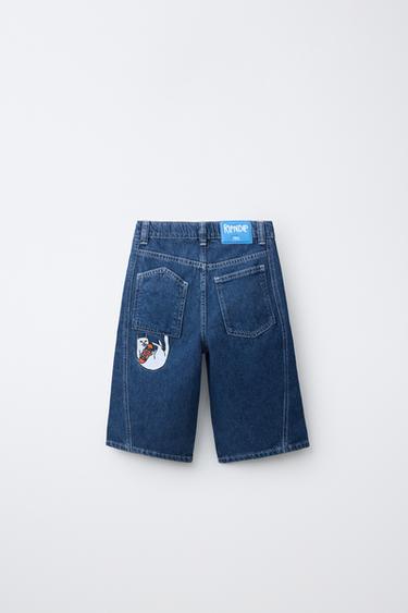 Zara RIPNDIP © X ZARA KIDS EMBROIDERED SKATER DENIM SHORTS - Blue