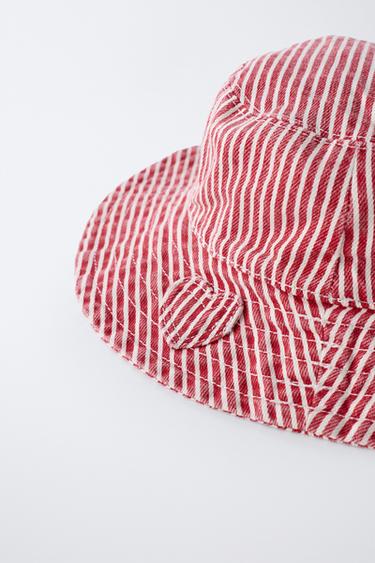 STRIPED BUCKET HAT WITH HEART PATCH - Red / White by Zara - Image 2