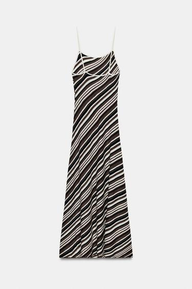 STRIPED RUSTIC MIDI DRESS - Black / Brown by Zara - Image 8