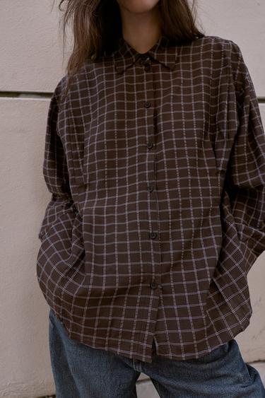 OVERSIZE CHECKS SHIRT - Brown / Ecru by Zara - Image 6