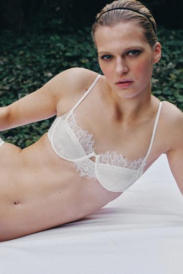 BRALETTE AROS SEDA ENCAJE - Crudo claro de Zara