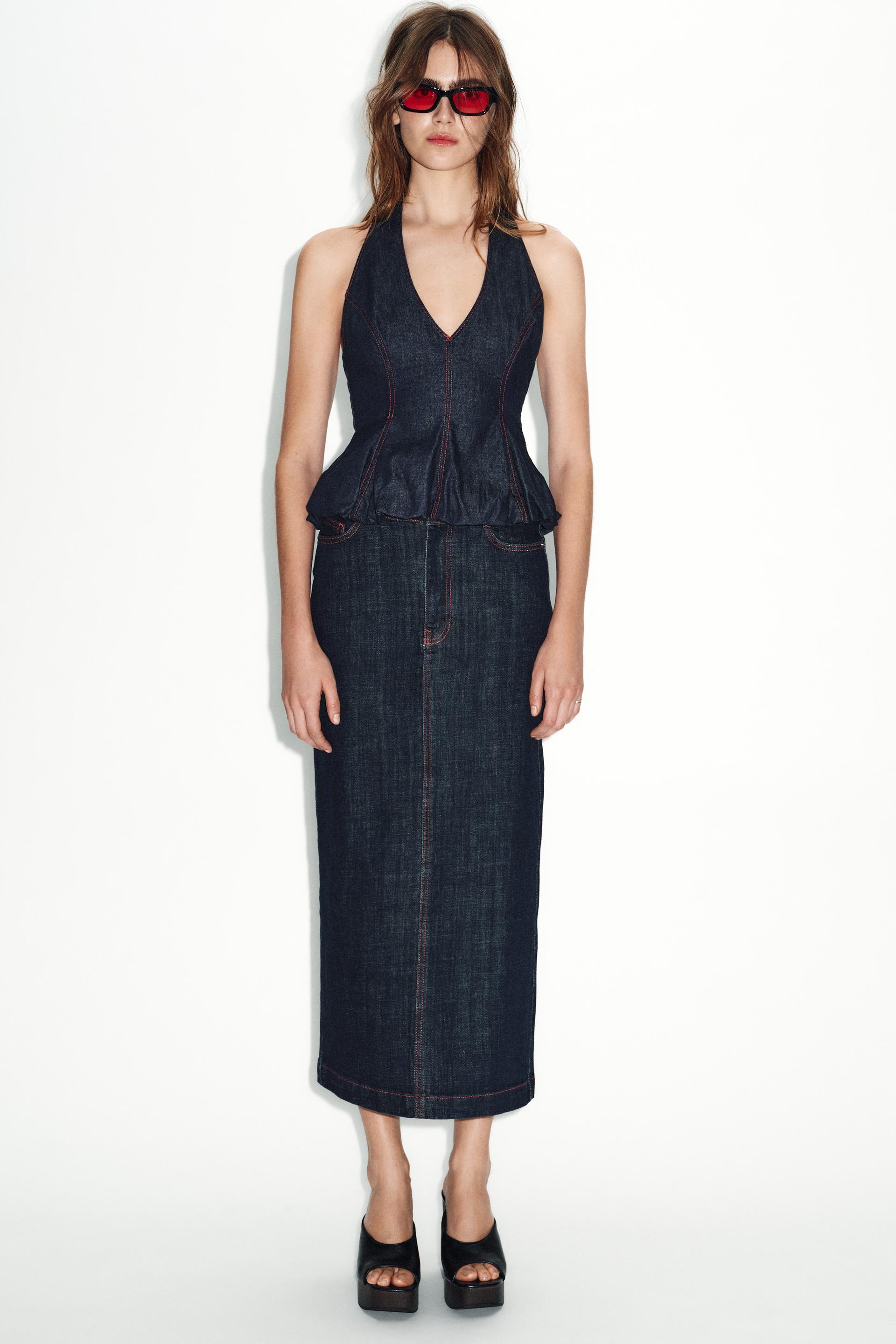 Zara Z1975 HALTER DENIM BALLOON TOP