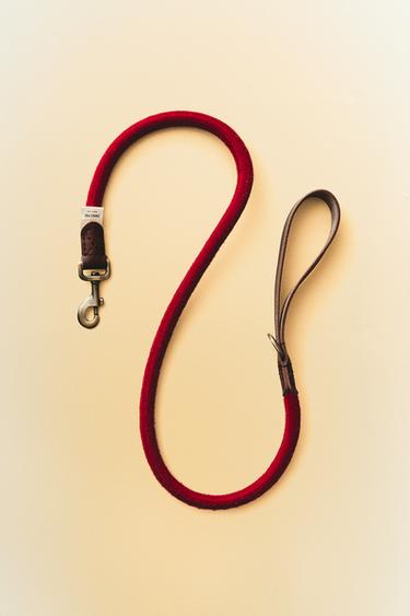 LEATHER AND ROPE DOG LEAD - Red by Zara