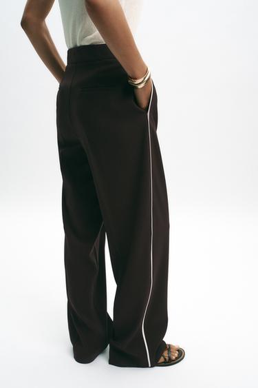 STRAIGHT-LEG TROUSERS WITH SIDE STRIPE - Brown by Zara - Image 5