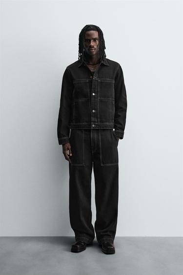 CAZADORA DENIM BOLSILLOS - Negro de Zara - Imagen 0