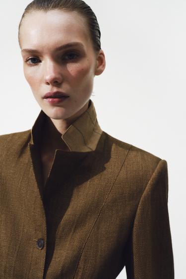 ZW COLLECTION LINEN BLEND BLAZER - Brown by Zara