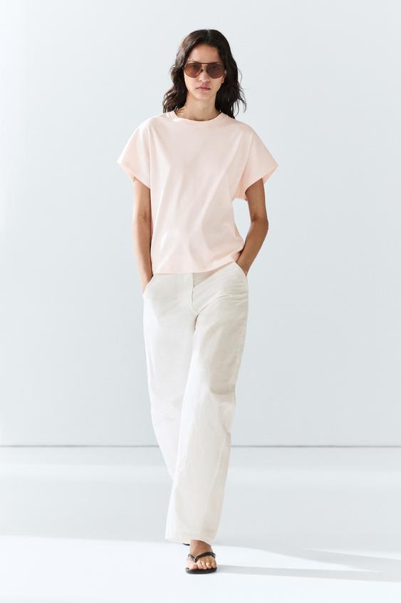 Zara 100% Cotton Short Sleeve T-Shirt - Pink - Image 0