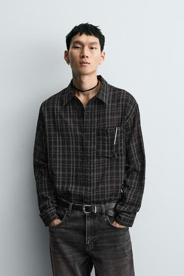 TEXTURED CHECK SHIRT - Black by Zara