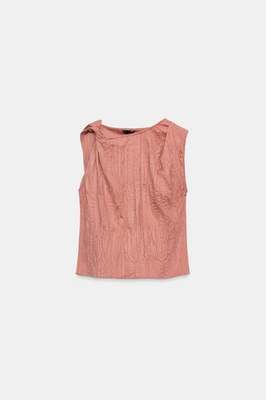 Zara 人造麂皮皺褶上衣 - 瑪薩拉酒紅色 - 圖片 0