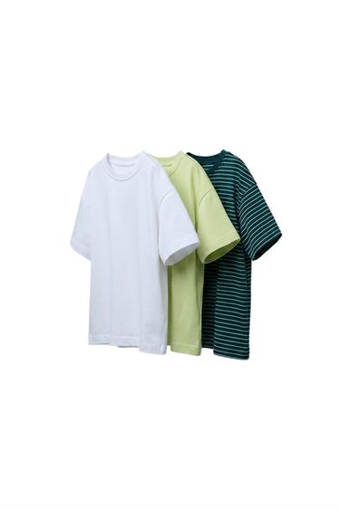 3-PACK OF STRIPED AND PLAIN T-SHIRTS - Lime by Zara