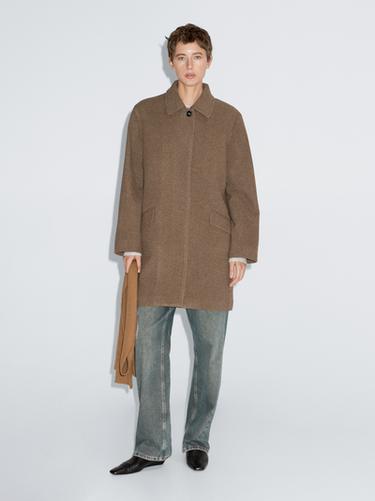 Zara Mid-length wool blend coat with flap pockets - Olive green - Image 0