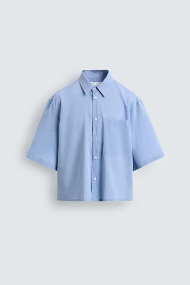 CAMISA CROPPED FIT CUADROS - Azul claro de Zara