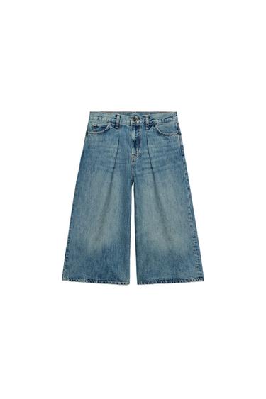 Zara ZW COLLECTION MID-RISE DENIM SHORTS - Blue