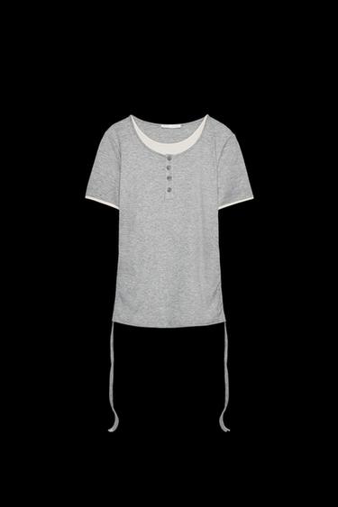 DOUBLE-LAYER GATHERED T-SHIRT - Grey marl by Zara - Image 0