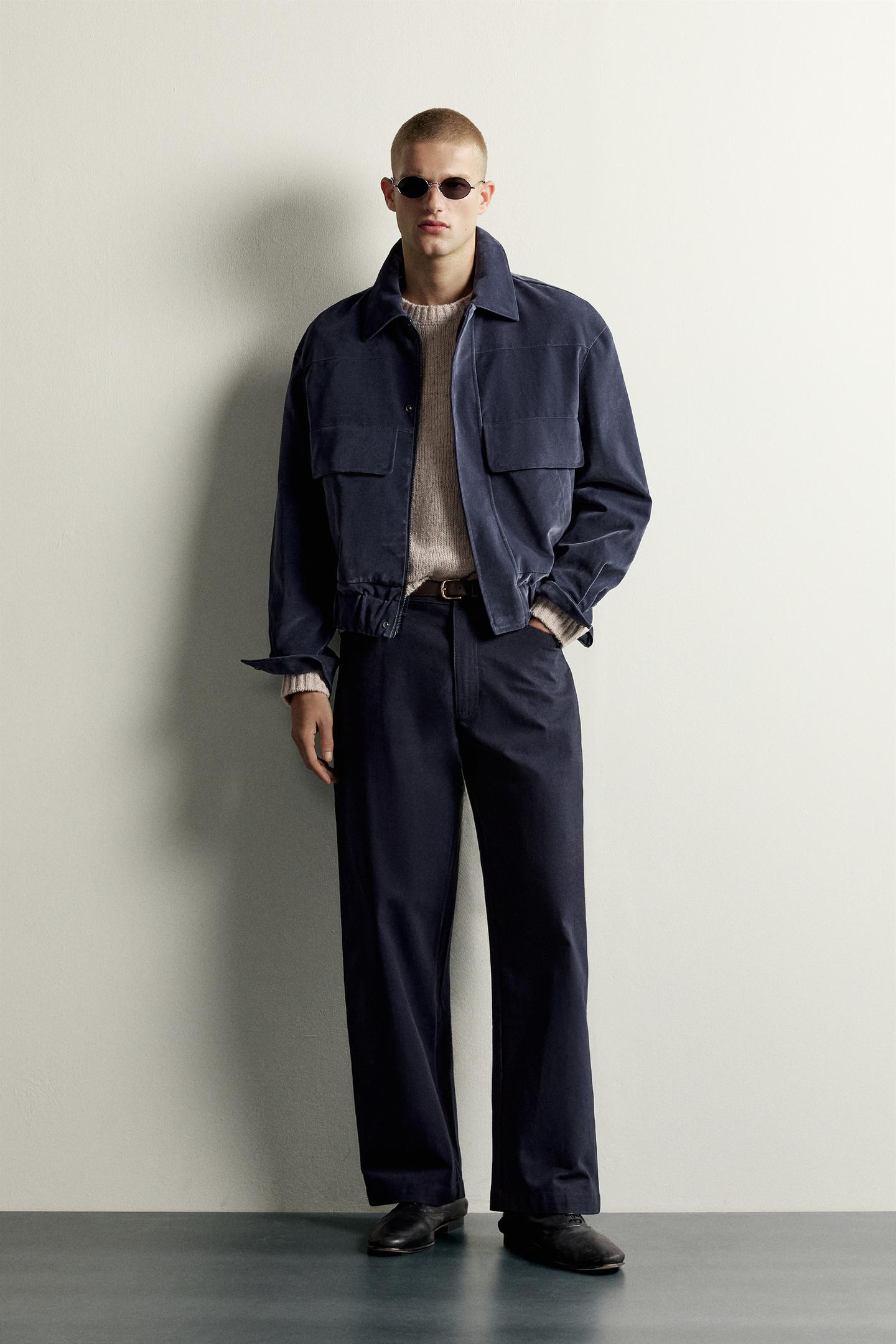 Мужская куртка Zara Cropped Velour, цвет: Синий / Серый — фото 1