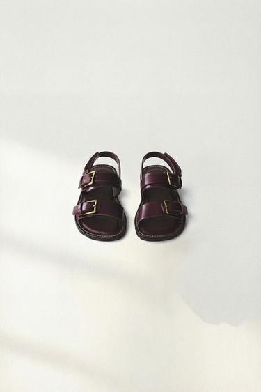 LEATHER SANDALS - Aubergine Purple by Zara