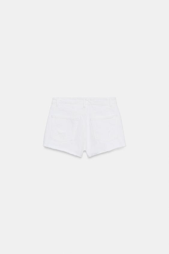 SHORT EN DENIM TRF TAILLE HAUTE DÉCHIRÉ - Blanc de Zara - Image 7