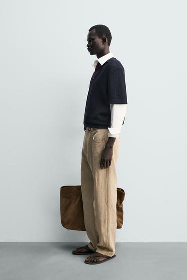 CONTRAST TEXTURED KNIT POLO SHIRT - Navy blue by Zara - Image 3