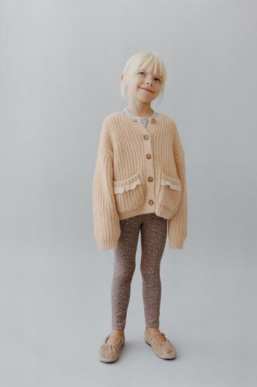 PRINTED RIBBED LEGGINGS - mink brown by Zara