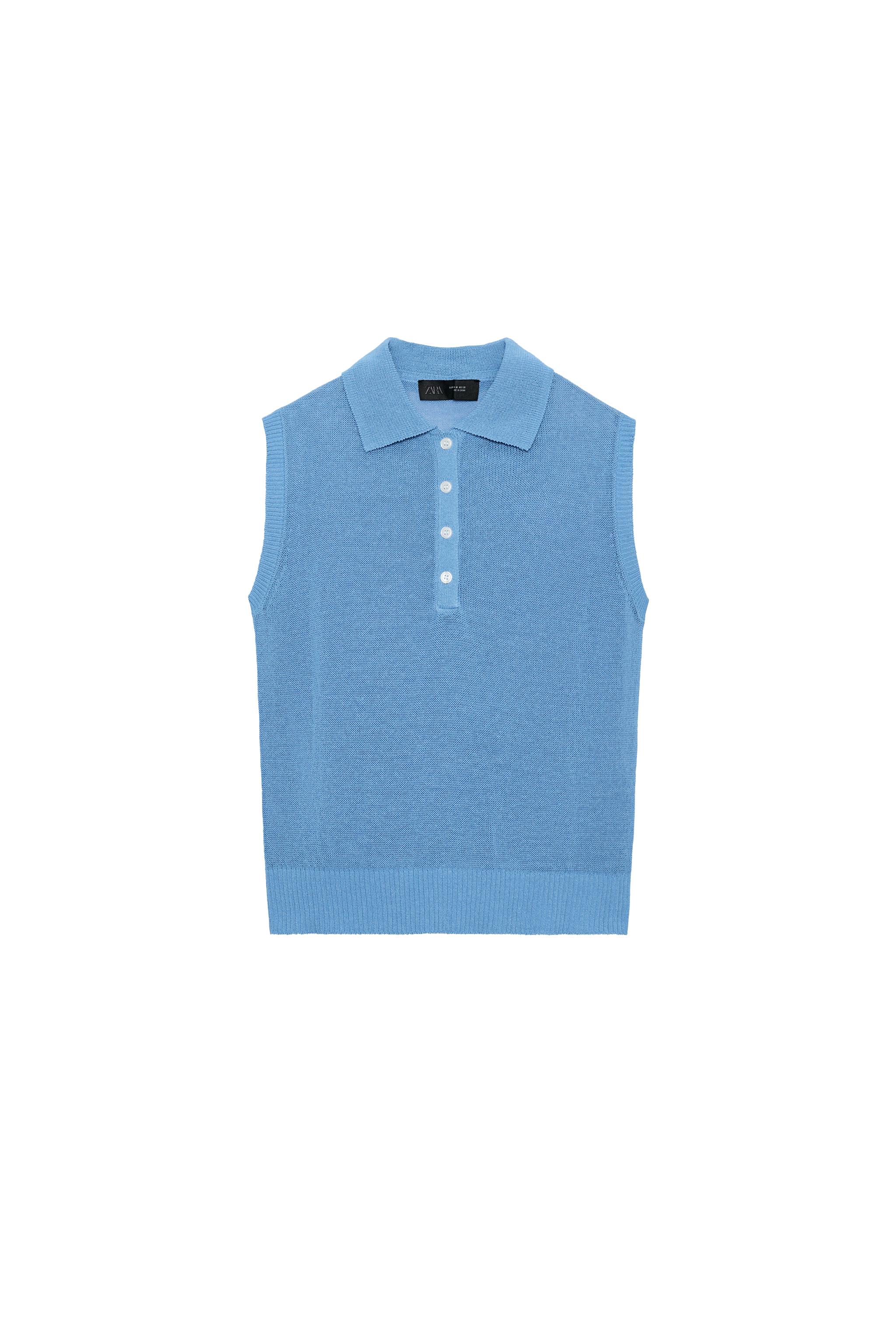 KNIT SLEEVELESS POLO SHIRT - Blue | ZARA Singapore