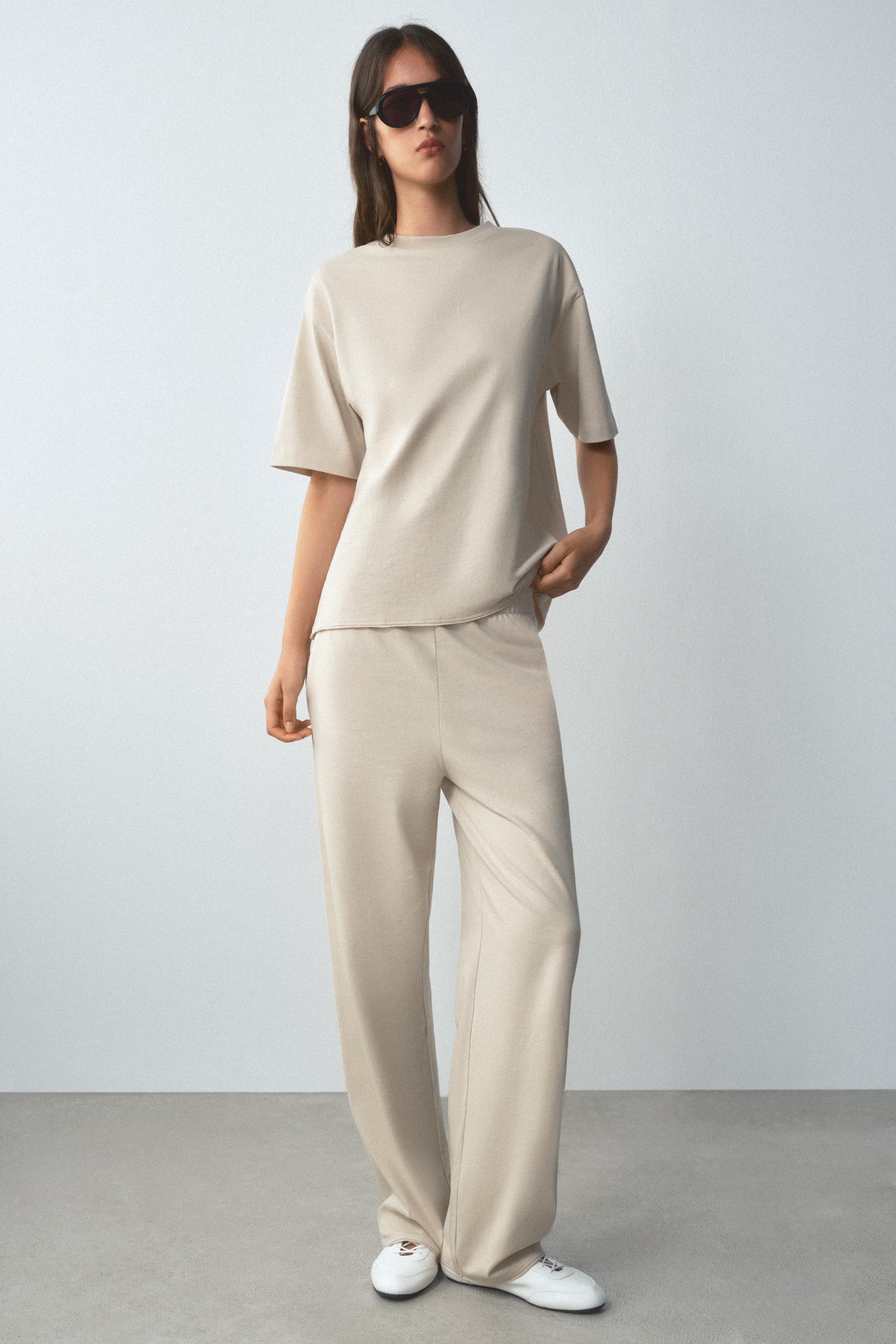 STRAIGHT-LEG COTTON TROUSERS — Sand