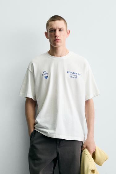 WASHED PRINTS T-SHIRT - Oyster-white by Zara