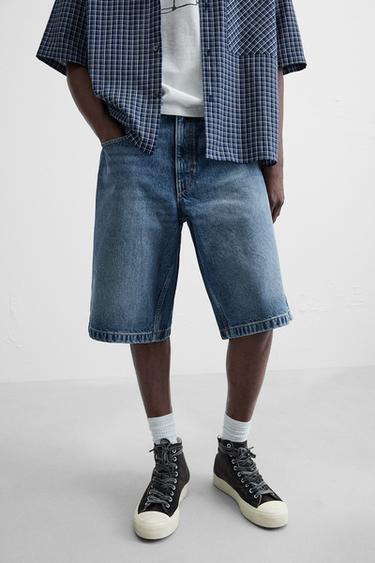 BERMUDA DENIM BAGGY FIT DÉLAVÉ - Bleu moyen de Zara - Image 4