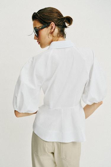 PEPLUM PUFF SLEEVE SHIRT - White by Zara - Image 7
