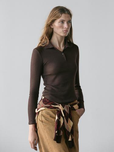 Zara Polo T-shirt with shoulder pads - Brown