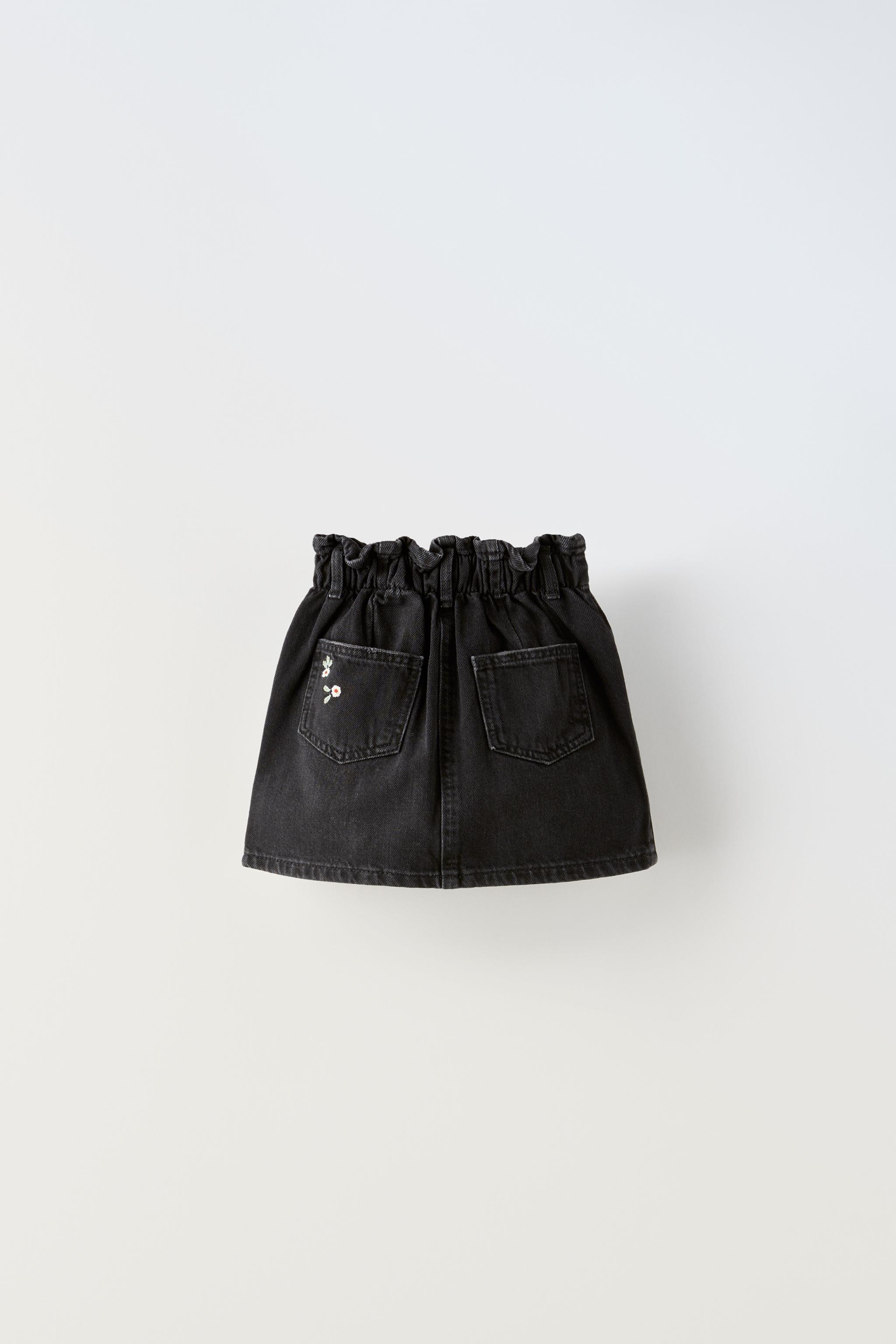 Black denim 2024 embroidered skirt