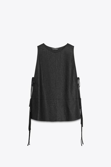 ZW COLLECTION LINEN BLEND TOP - Black by Zara - Image 4
