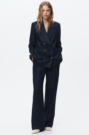 PANTALÓN RECTO PINZAS - Marino de Zara