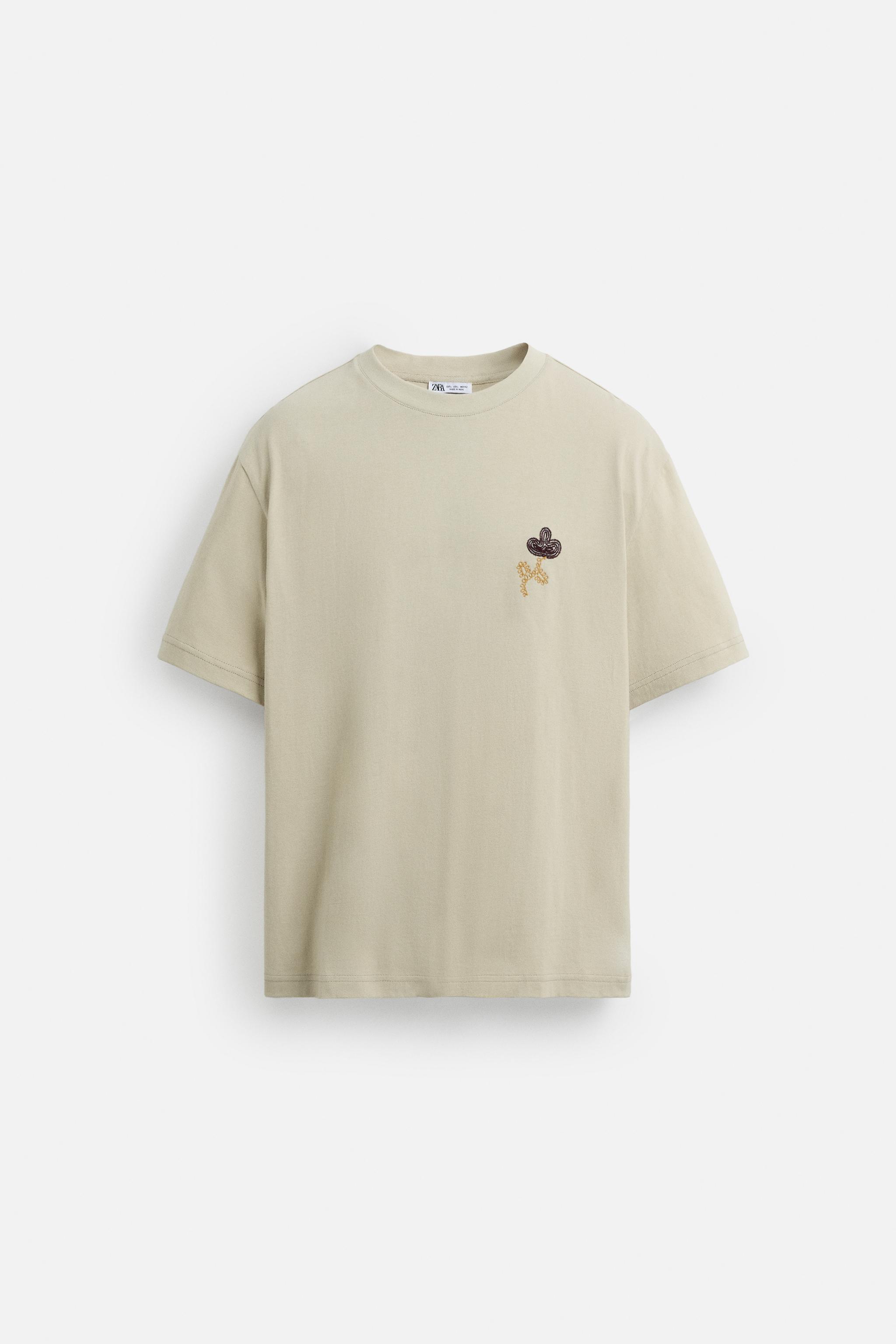 コントラスト刺繍Tシャツ - グレイッシュ | ZARA Japan / 日本