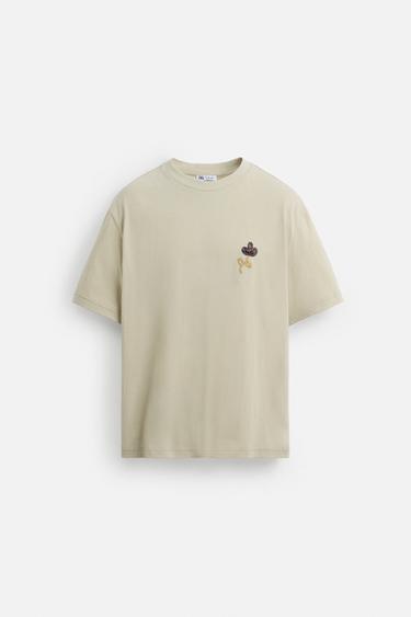 CONTRAST EMBROIDERY T-SHIRT - Greyish by Zara - Image 6