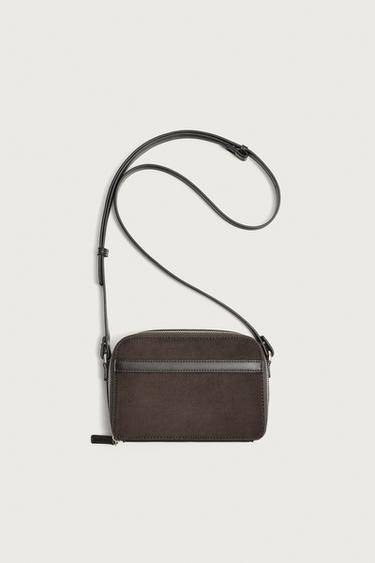 Zara MIXED-MATERIAL CROSSBODY BAG - Brown