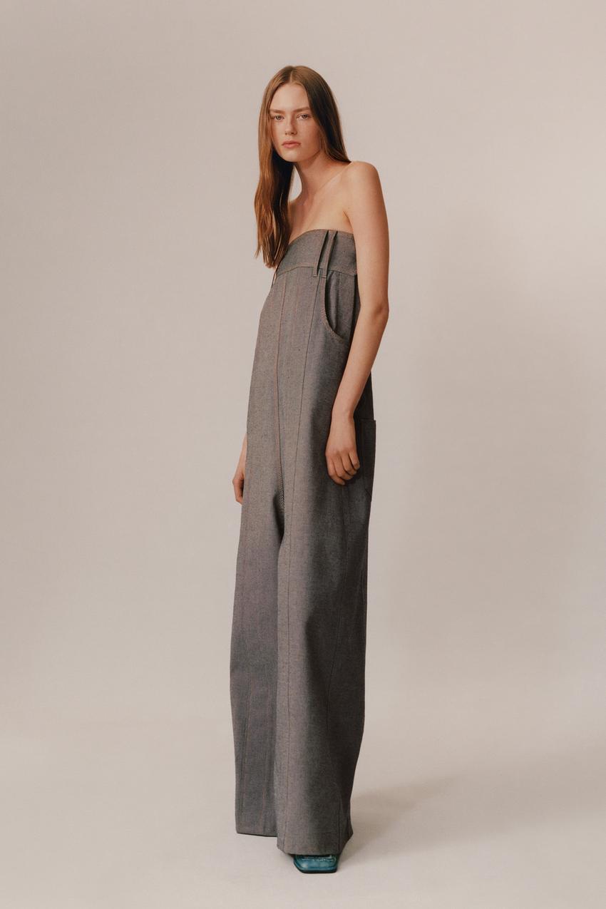 LIMITED EDITION WIDE LEG DENIM JUMPSUIT - Blue | ZARA United States