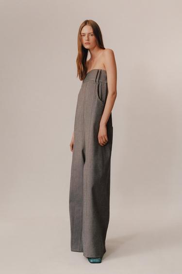 Zara LIMITED EDITION WIDE LEG DENIM JUMPSUIT - Blue
