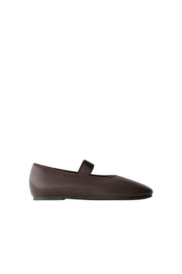 ELASTIC STRAP BALLERINA FLATS - Brown by Zara