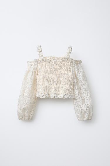 SHINY ELASTICATED TOP - Ecru by Zara