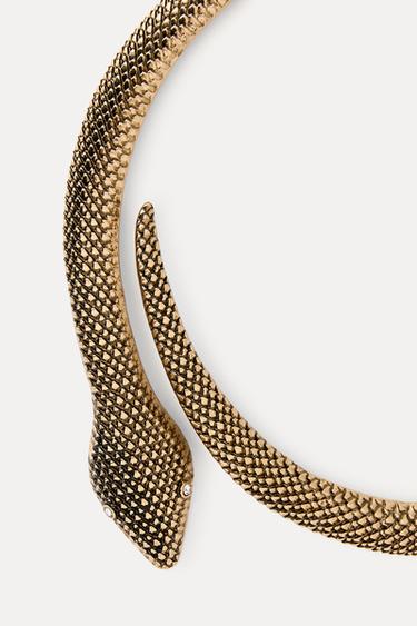 SNAKESKIN PRINT CHOKER NECKLACE - Aged gold by Zara - Image 2