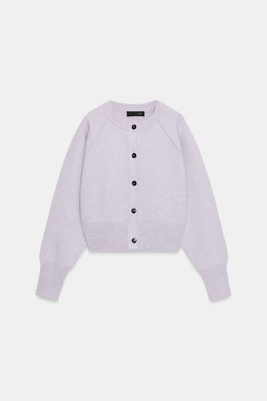 Zara CROPPED KNIT JACKET - Light lilac