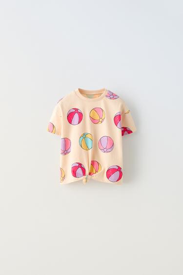 ФУТБОЛКА С УЗЛОМ И ПРИНТОМ — МАНДАРИНОВЫЙ от Zara — изображение 0