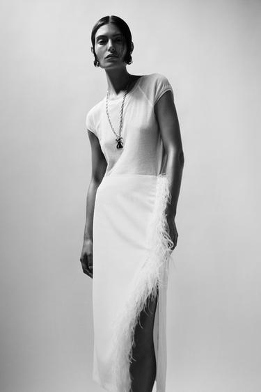 ZW COLLECTION FEATHER MIDI SKIRT - White by Zara - Image 0