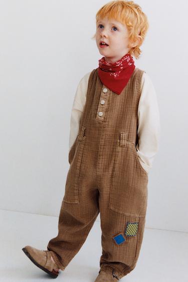 ДЛИННЫЙ КОМБИНЕЗОН В ДЕРЕВЕНСКОМ СТИЛЕ С НАШИВКАМИ — СВЕТЛО-КОРИЧНЕВЫЙ от Zara