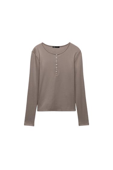 BUTTONED RIBBED T-SHIRT