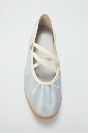 Zara SATIN ATHLETIC BALLET FLATS - Light Blue