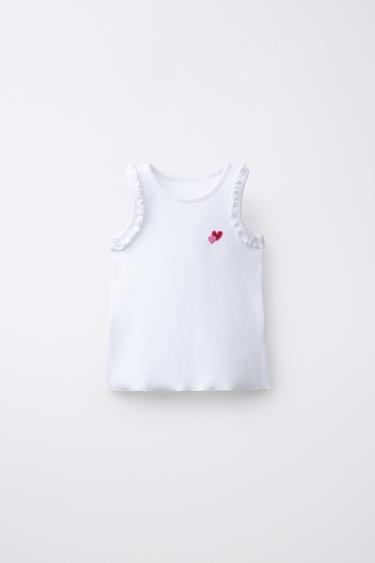 EMBROIDERED RIB SLEEVELESS T-SHIRT - White by Zara